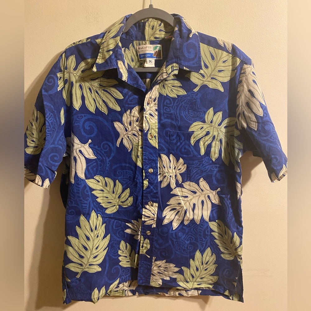 Men's‎ Makapuu Made in Hawaii Blue Yellow Floral Hawaiian Shirt Size Medium